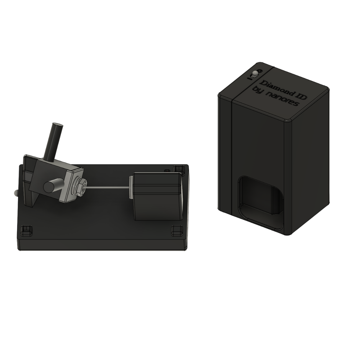 Projekt CAD obudowy projektora hologramów diamentowych – integracja lasera, elektroniki i mechanizmu pozycjonowania, druk 3D MJF